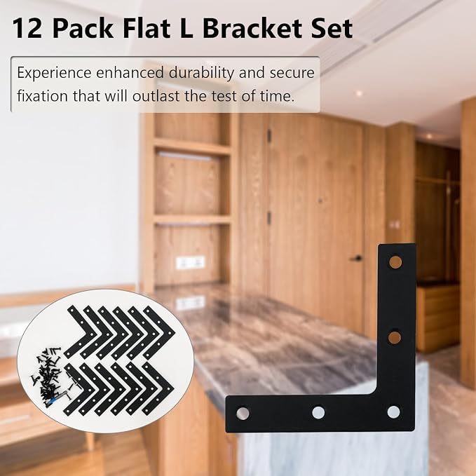 QSJ 12 Pcs L Flat Straight Brackets Corner Bracket Set 3.15'' Bracket Brace - Image 6