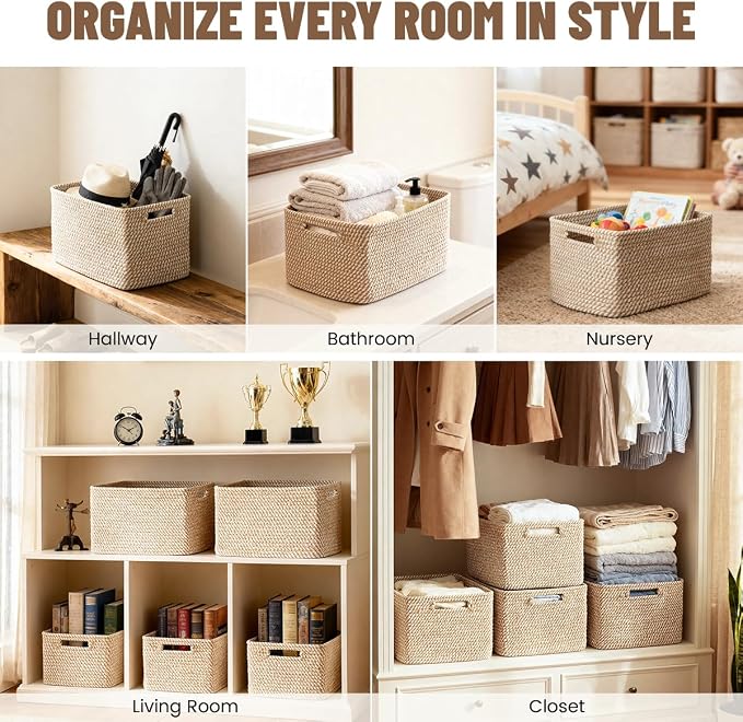 5 Pack Woven Storage Baskets, Decorative Storage Bins - Image 4