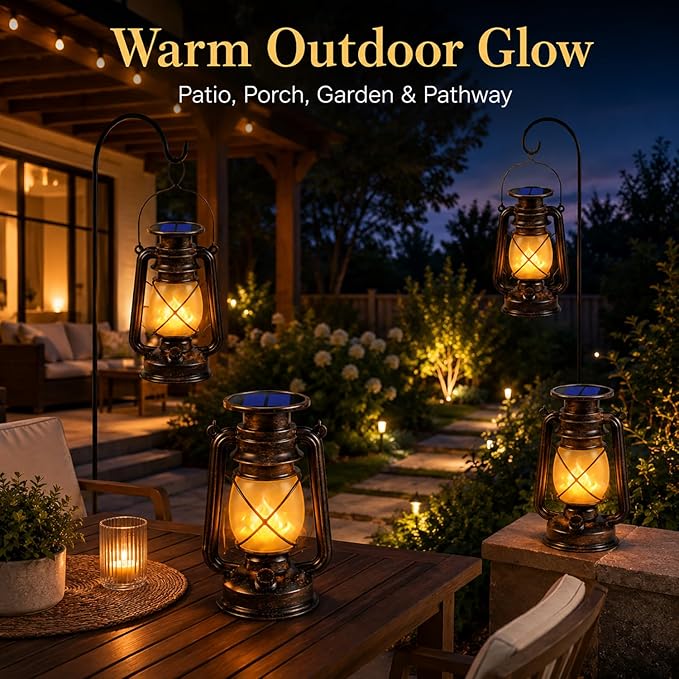 Marlrin Solar Lanterns Outdoor Waterproof 2 Pack LED Flickering Flame Light | - Image 5
