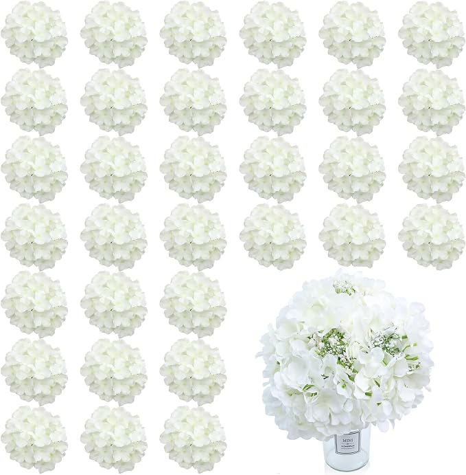 AVIVIHO 65pcs White Flowers Hydrangea Artificial Flowers Bulk Ivory White Fake by Aviviho