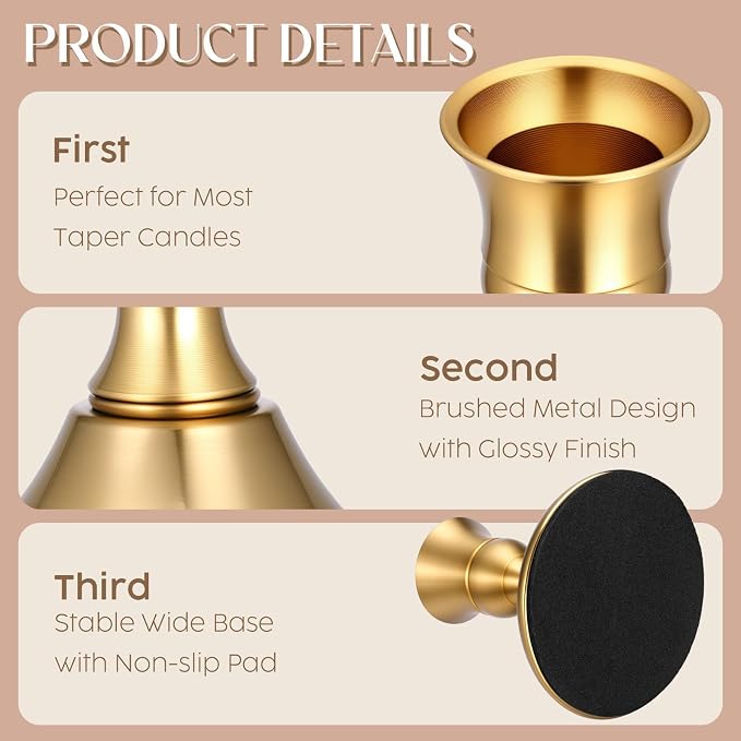 24PCS Brass Gold Taper Candle Holders, Vintage Metal Candlestick Holders | - Image 2