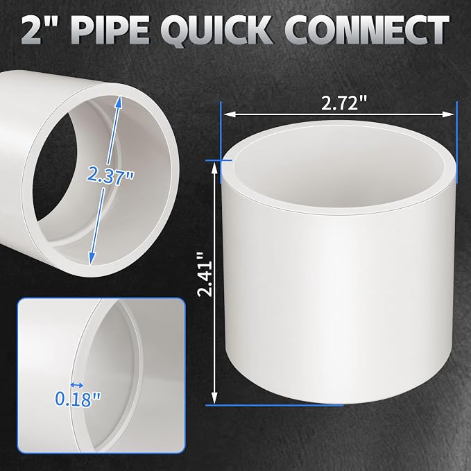 6Pcs White 2 inch PVC Coupling, Socket x Socket, Furniture Build Grade Sch40 - Image 2