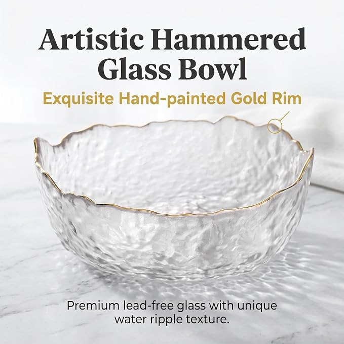 Glass Bowl for Salad Candy Fruit, Decorative Bowl-Crystal Clear Gold, 6.5" | - Image 2