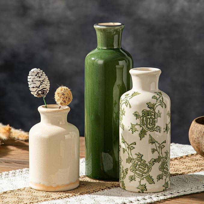 Rustic Ceramic Vase Set of 3, Flower Vases by HappleCwlwgoHome