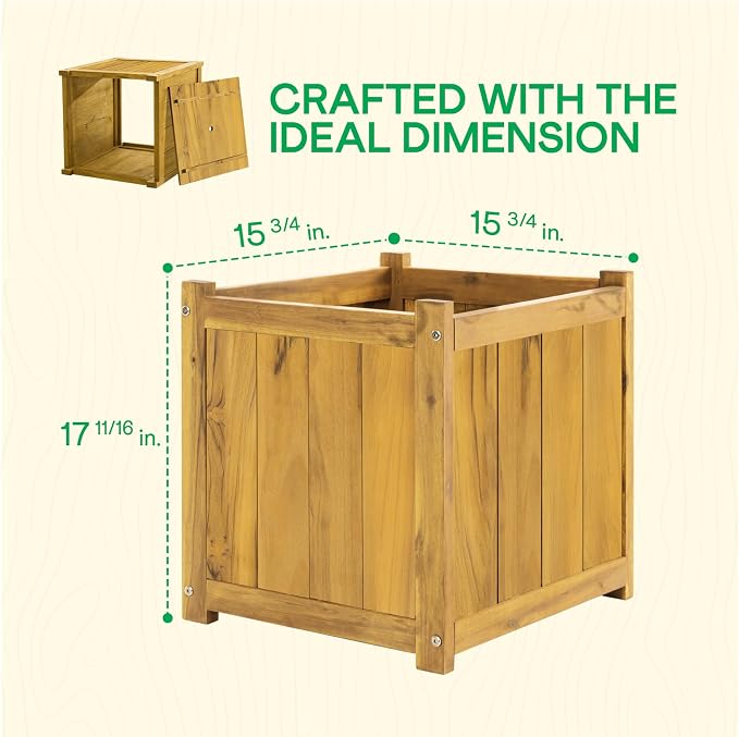 Set of 2 Acacia Wood Flower Planters - Image 4
