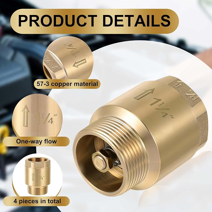 Zonon 4 Pcs 1-1/4 Inch Check Valve One Way Brass Non Return in Line Check Valve - Image 3