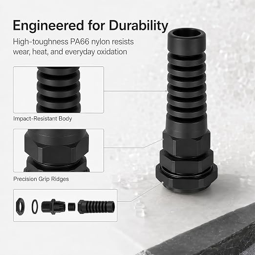 10 PCS PG7 Cable Gland, 3-6.5mm Clamp, Strain Relief | IP68 Waterproof Nylon - Image 5