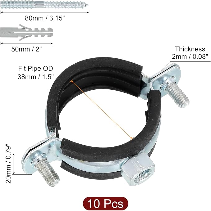 uxcell 10 Pcs Adjustable Pipe Bracket Clamp, 1-1/2" Wall Ceiling Mount Split - Image 2