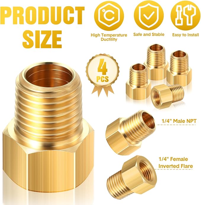 Frienda 1/4 Inch Male NPT x 1/4 Inch Female Inverted Flare Propane Fitting NPT - Image 2