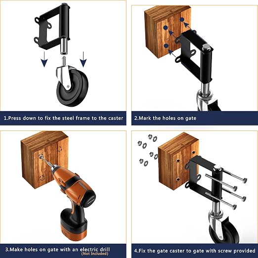 Ronlap Gate Caster Wheels for Wooden Gate, 220 Lbs, Upgraded 4 Inches | Heavy - Image 8