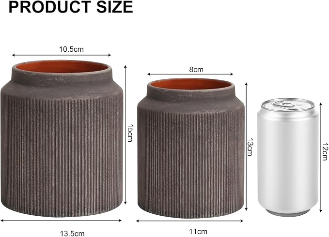 Rustic Ceramic Vase Set of 2, 5.9in Ceramic Flower Vase - Image 2