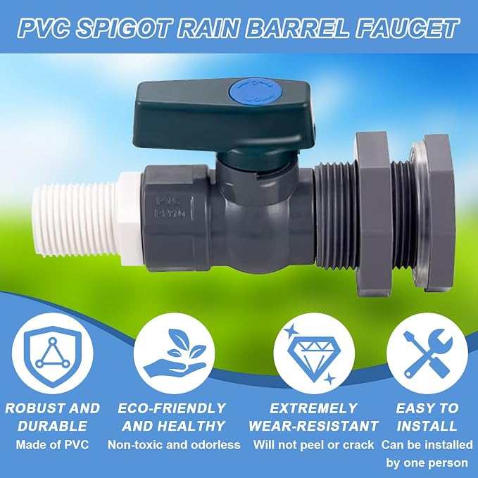 Enoch's Land PVC Rain Barrel Spigot Kit, 3/4" Rain Barrel Valve - Image 5