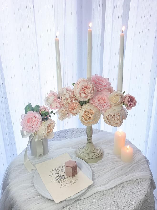 FACINOC Peonies Artificial Flowers Pink Silk Roses Blush Peony Bulk - Image 7