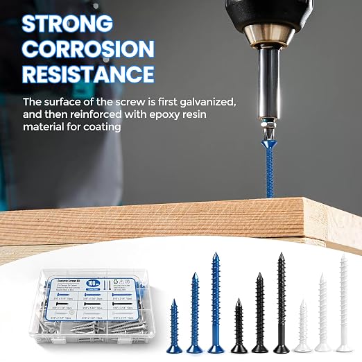 100PCS Concrete Screws Assortment Kit, 3/16" Flat Head Masonry Screws - Image 7