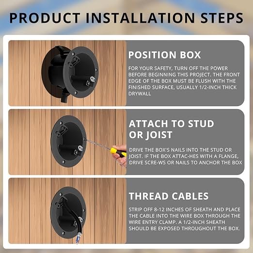 4" Electrical Round Outlet Black Box, 18 Cubic Inch ETL Listed Round Outlet Box - Image 5