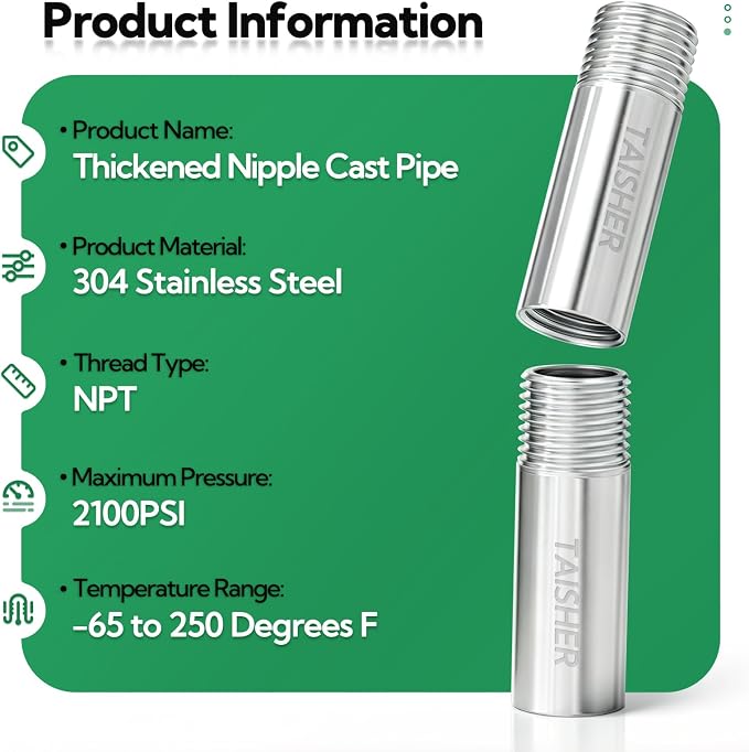 2pcs Thickened Nipple Cast Pipe 3/8" MNPT x 3/8" FNPT - Image 3