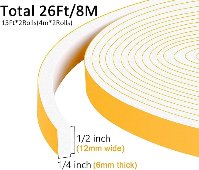 White Foam Weather Stripping Door Seal, Strong Adheseive, 1/2x1/4in | Blocks - Image 5
