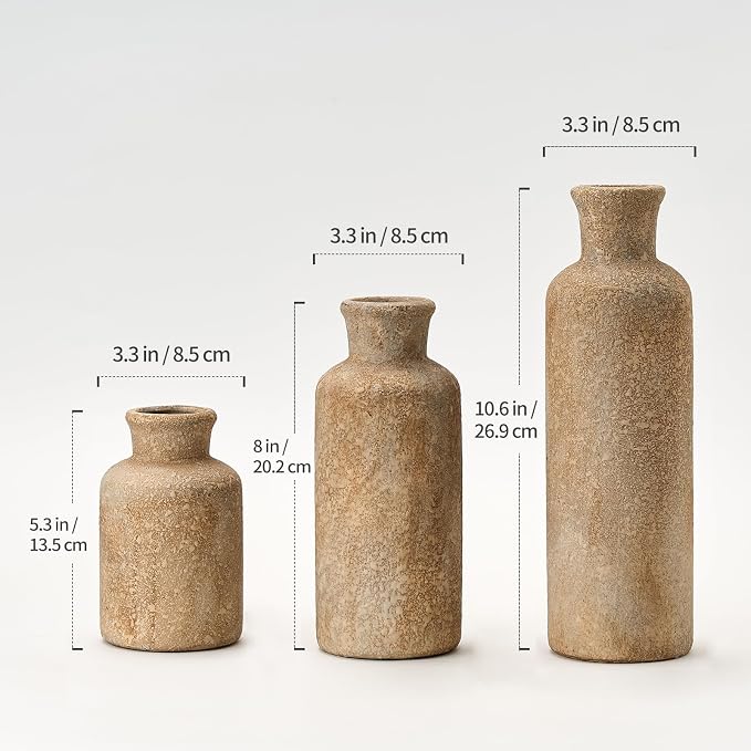 Ceramic Rustic Farmhouse Vase Set of 3, Terracotta Vases - Image 3