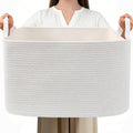 96L Woven Laundry Basket with Handles, Extra Blanket Basket, Living Room by HZFTJOY