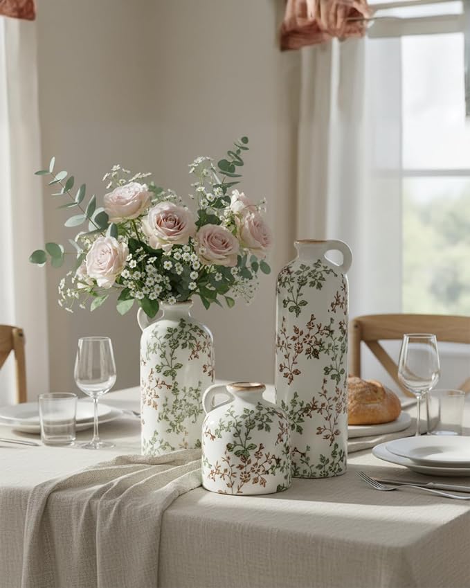 Green Floral Vase Set of 3 - Image 7
