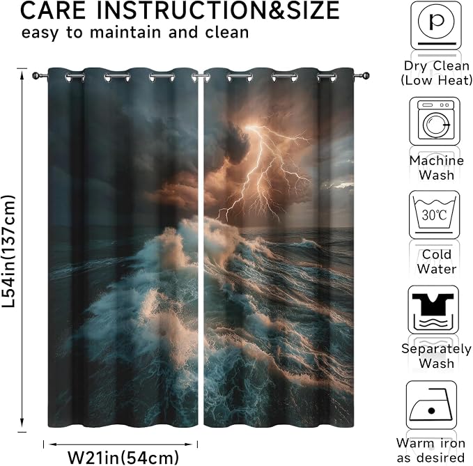 Thunderstorm Blackout Curtains 96 Inches Long, Ocean Waves Curtains - Image 7
