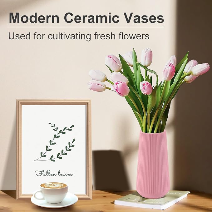 All Pink Ceramic Vase, GUKJOB Small Cute Flower Vase - Image 6