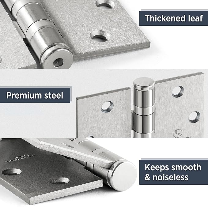 Satin Chrome 4.5 Inch Heavy Duty Commercial Hinges Square Radius Corners - Image 3