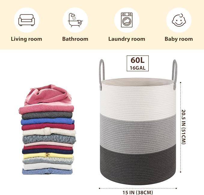 OIAHOMY 60L Nursery Hamper Laundry Basket Laundry Hamper Gradient Grey | - Image 2