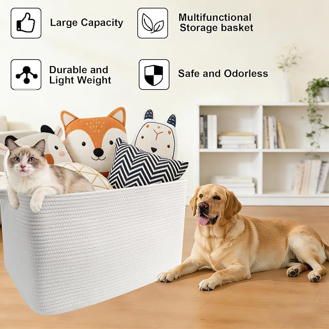 96L Woven Laundry Basket with Handles, Extra Blanket Basket, Living Room - Image 7