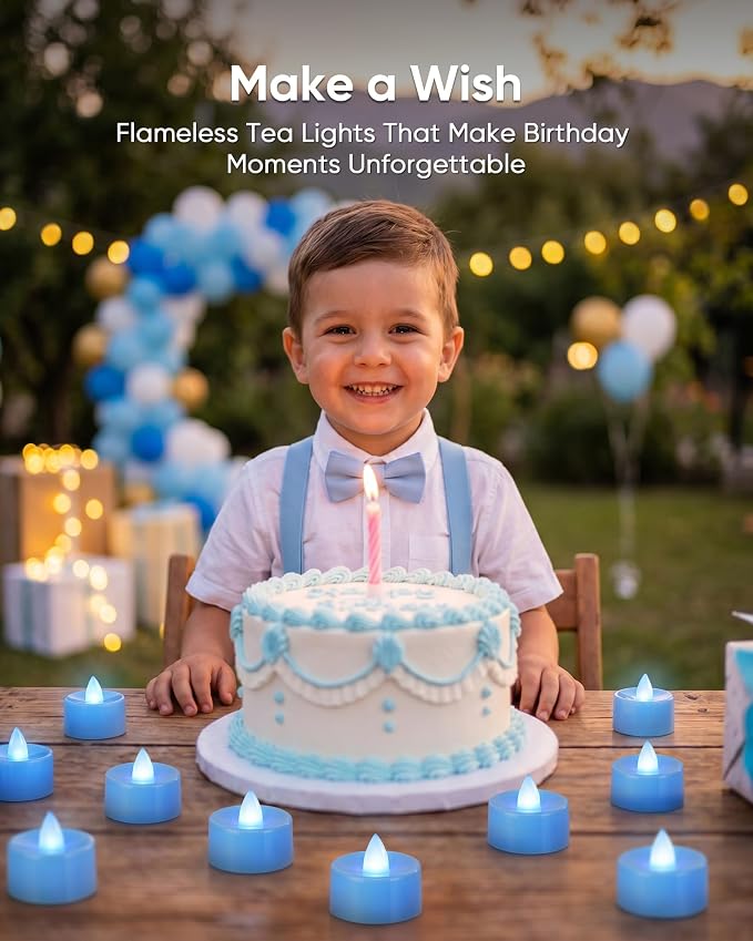 Homemory 50-Pack Light Blue Flameless Battery Tealight Candles, 200+ Hours | - Image 5