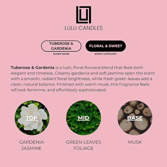Lulu Candles | Tuberose & Gardenia | Luxury Scented Soy Jar Candle | Hand - Image 3