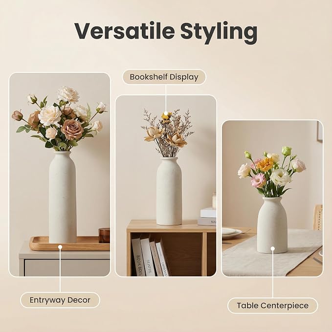 CEMABT Beige Ceramic vase Set-3 Flower vases - Image 5