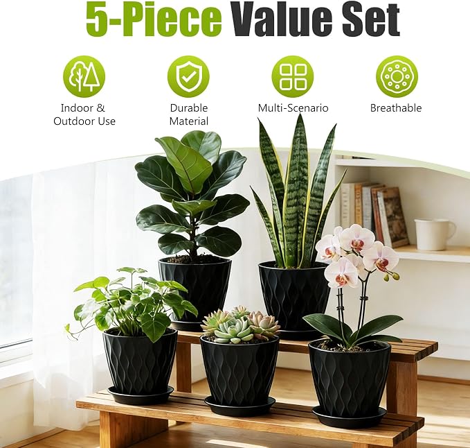 8 Inch Plastic Plant Pots, Planters - Image 2