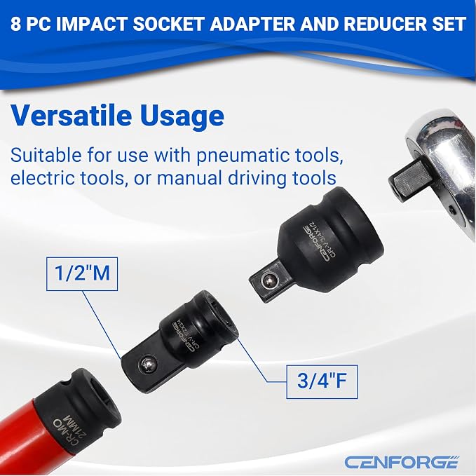 8-PC Impact Socket Adapter and Reducer Set, 1/4" 3/8" 1/2" 3/4" Drive Socket - Image 4