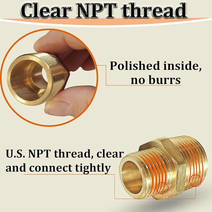 2PCS NPT Male Threaded Reducing Nipple Pipe Fitting Adapter, Brass Hex Nipple - Image 2