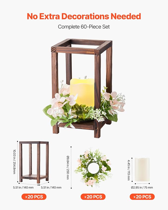 VEVOR 20 Set/60 Pcs Wooden Wedding Lantern Centerpiece, Includes 20 Wooden - Image 4