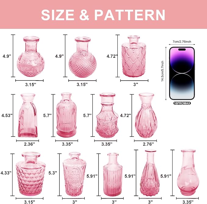 Petal Petite Middle Pink Glass Bud Vase Set of 12 - Image 2