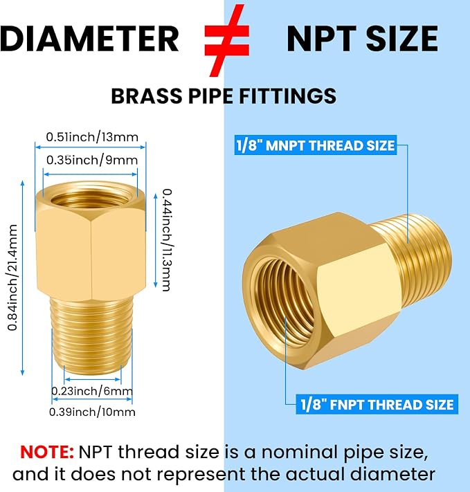 SDTC Tech 2-Pack Brass Pipe Fitting 1/8" NPT Male Thread to 1/8" NPT Female - Image 8