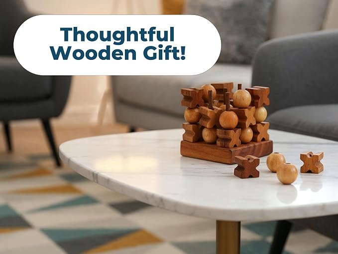 BSIRI 3D Wooden Tic Tac Toe Rustic Coffee Table Decor Unique Gifts - Image 3