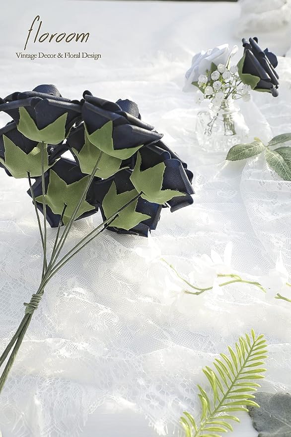 Artificial Flowers 50pcs Real Looking Navy Blue Foam Fake Roses - Image 2
