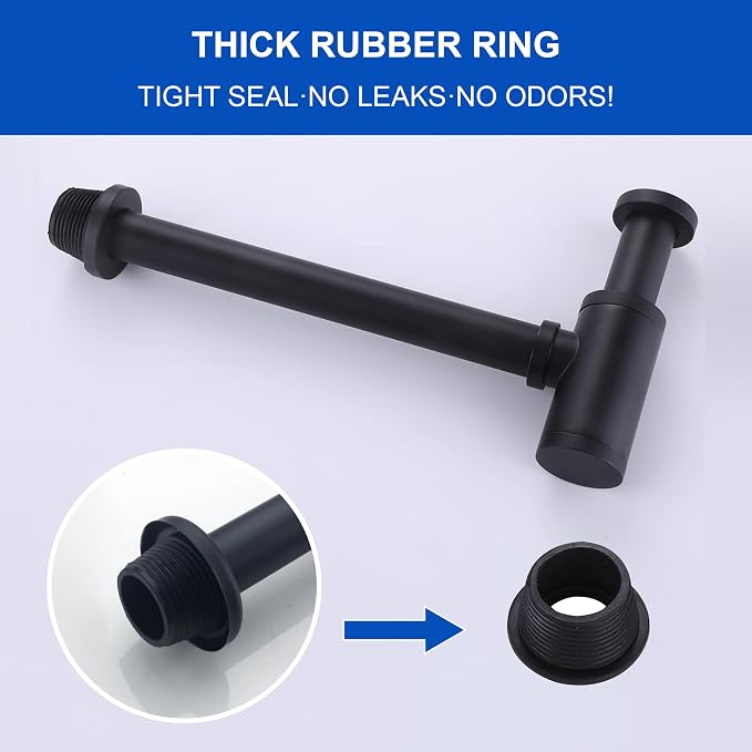 Matte Black Round Bottle P-Trap Drain Kit, 1-1/4 Inch Adjustable Wall Mount - Image 8