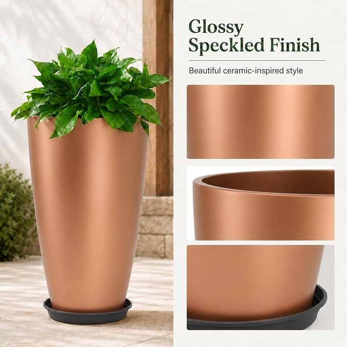 Neoaider Set of 2 Tall Planter, 21 inch Large Plastic Planter, Rose Gold | - Image 5