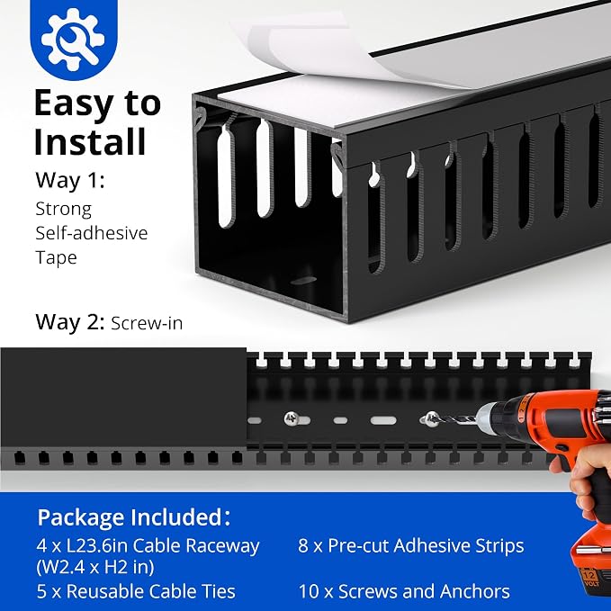 ZhiYo 2"H x 2.4"W Cable Management Raceway, 95in Under Desk Channel, 23.6in Each - Image 3