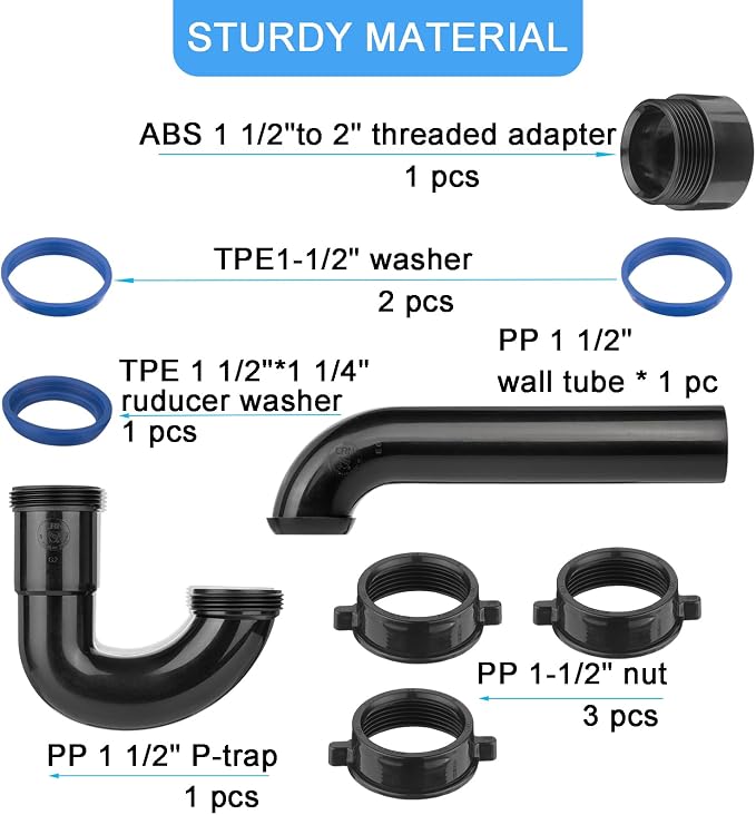 eflyefly 1-1/2 inch P Trap Kitchen Bathroom Sink Drain Kit - Image 6