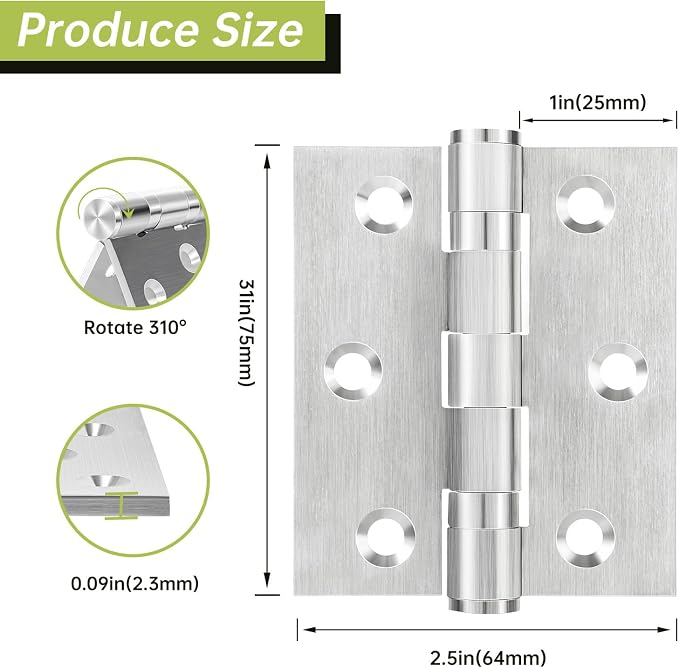 6Pcs Stainless Steel Door Hinges 3 Inch, Heavy Duty Ball Bearing Hinges - Image 2