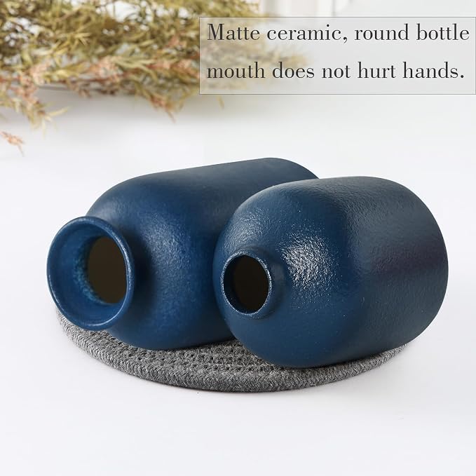 CEMABT Ceramic Blue Vases Set of 3 Small Flower Vases - Image 5