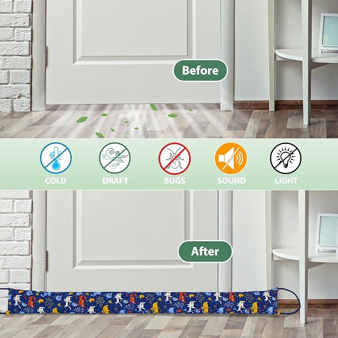 Weighted Door Draft Stopper, 2 Pack 48 Inch Under Door Blocker, Bottom of Door - Image 3