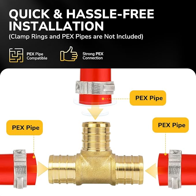 1/2" PEX Tee, PEX Fittings, Heavy-Duty Brass Crimp Fittings - Image 5