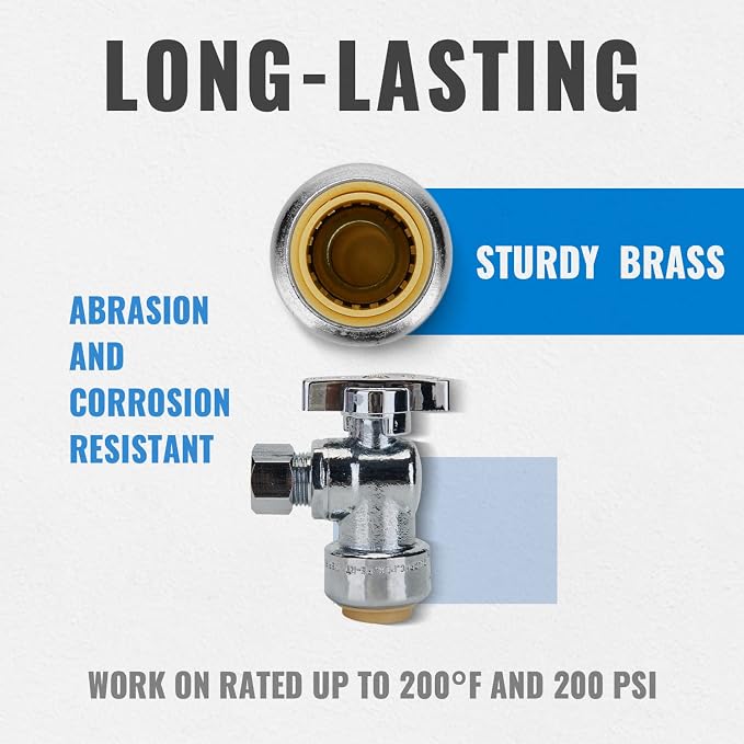 Angle Stop Valve, Water Shut Off Valve 1/2" x 1/4" Comp, Toilet Water Shutoff - Image 2
