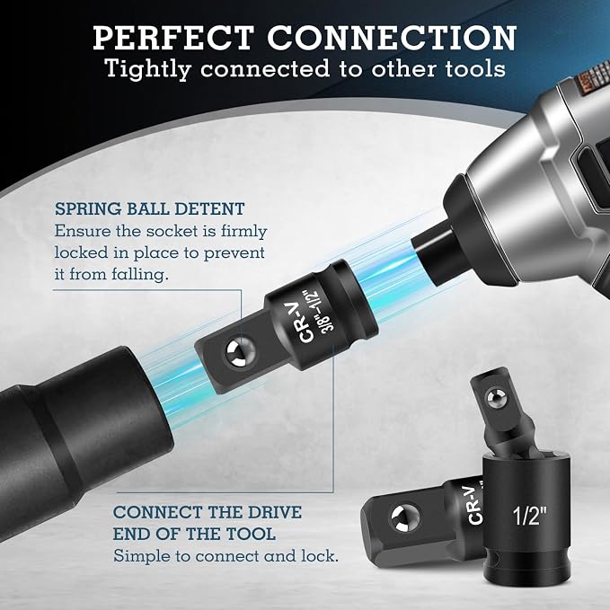 11PCS Impact Socket Adapter and Reducer Set, 1/4" 3/8" 1/2" 3/4" 1" Inch Square - Image 3